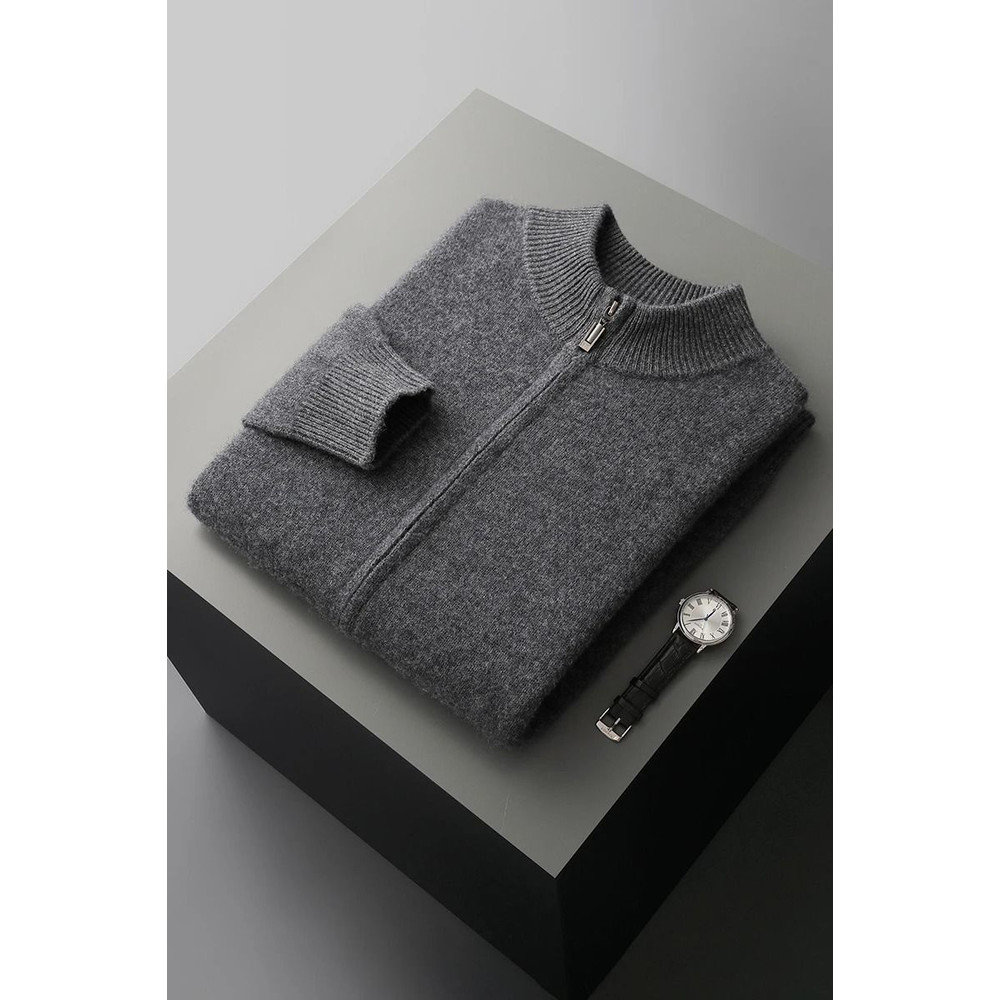 Mens Merino Wool Mock Collar Zipper Cardigan Sweater For Autumn And Winter 10
