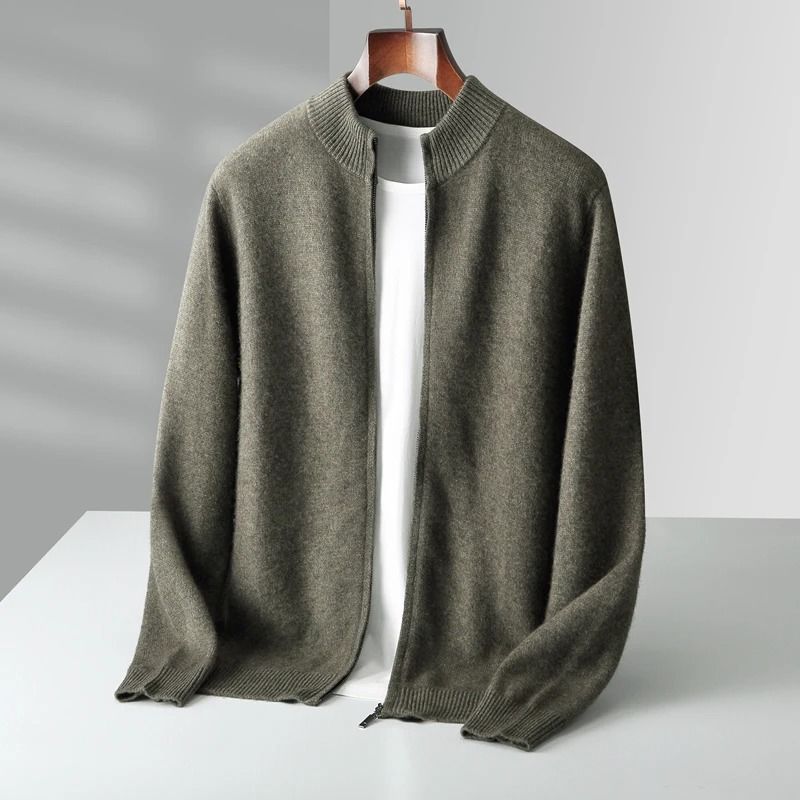 Mens Merino Wool Mock Collar Zipper Cardigan Sweater For Autumn And Winter 4