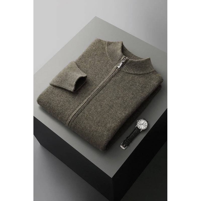 Mens Merino Wool Mock Collar Zipper Cardigan Sweater For Autumn And Winter 8