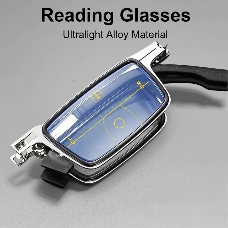 Folding Reading Glasses With Transparent Lenses Anti Blue Light Metal Frame And Case 0