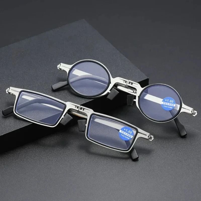 Folding Reading Glasses With Transparent Lenses Anti Blue Light Metal Frame And Case 2