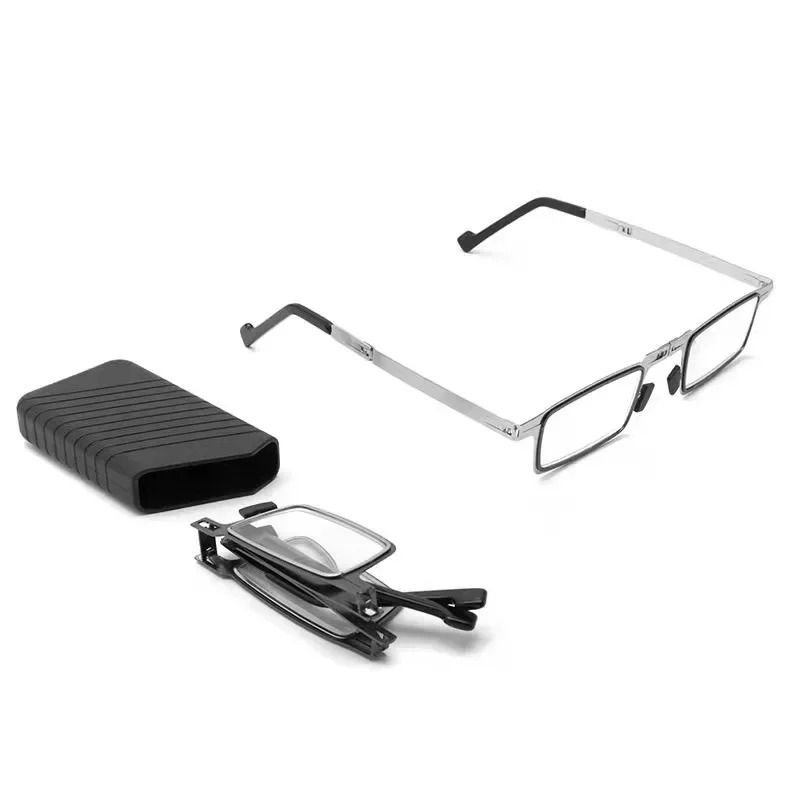 Folding Reading Glasses With Transparent Lenses Anti Blue Light Metal Frame And Case 4