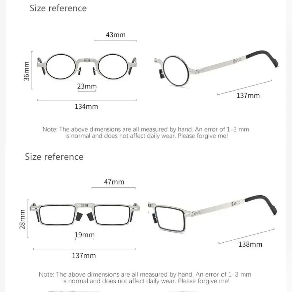 Folding Reading Glasses With Transparent Lenses Anti Blue Light Metal Frame And Case 6