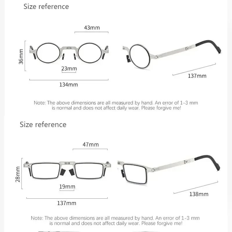 Folding Reading Glasses With Transparent Lenses Anti Blue Light Metal Frame And Case 6