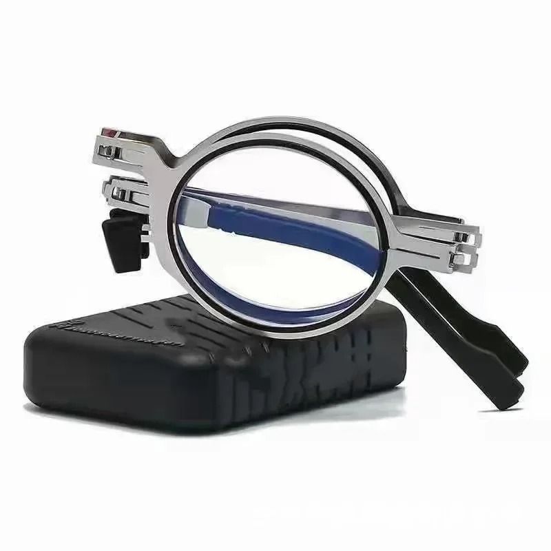 Folding Reading Glasses With Transparent Lenses Anti Blue Light Metal Frame And Case 7