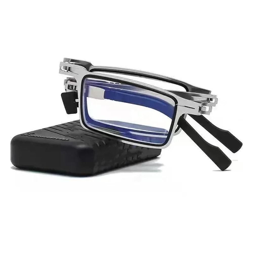 Folding Reading Glasses With Transparent Lenses Anti Blue Light Metal Frame And Case 8