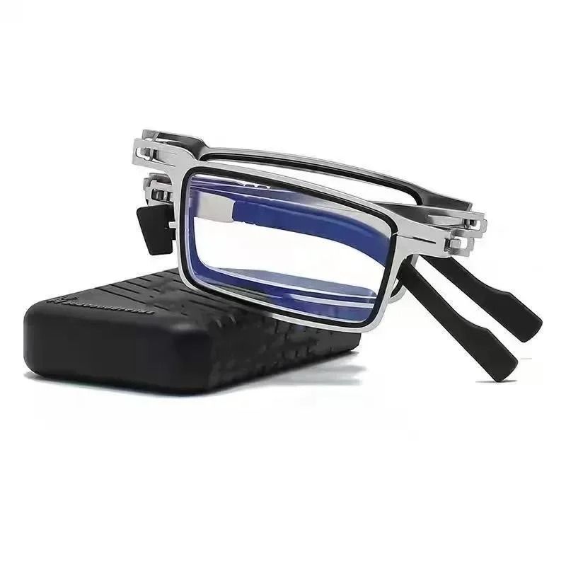 Folding Reading Glasses With Transparent Lenses Anti Blue Light Metal Frame And Case 8