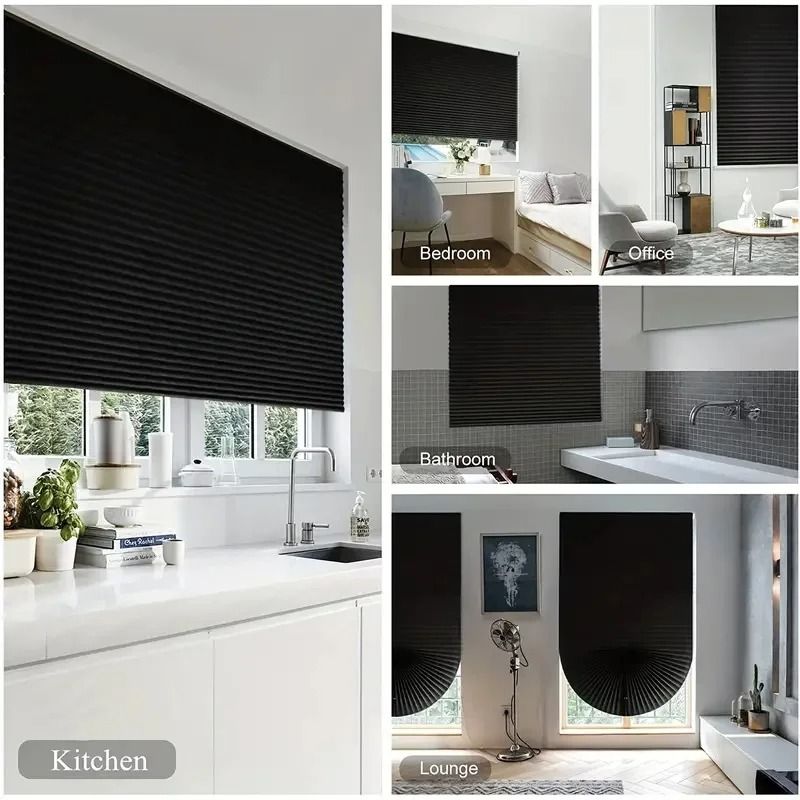 Self Adhesive Pleated Blackout Window Shade Non Woven Curtain For Home And Office 2