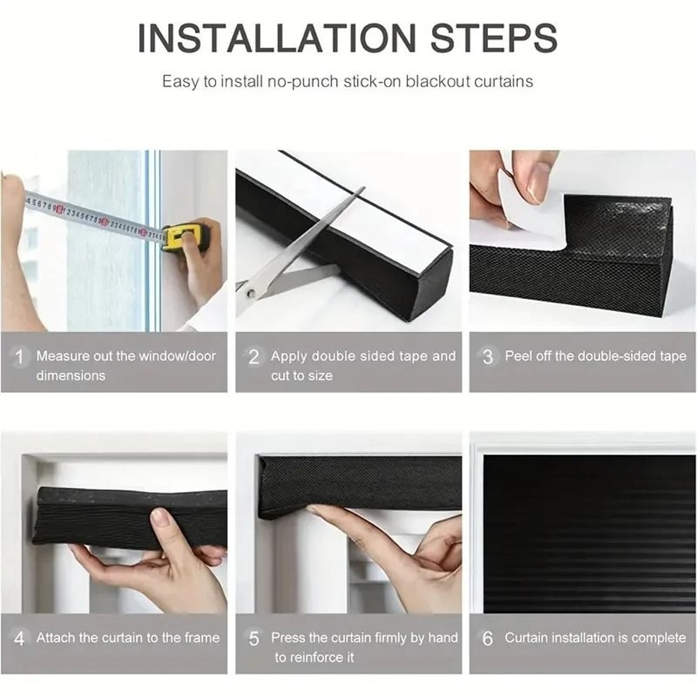 Self Adhesive Pleated Blackout Window Shade Non Woven Curtain For Home And Office 3