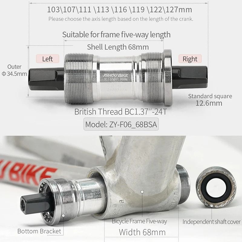 Square Taper Bottom Bracket BSA 68mm Sealed Bearing For MTB And Road Bikes 4