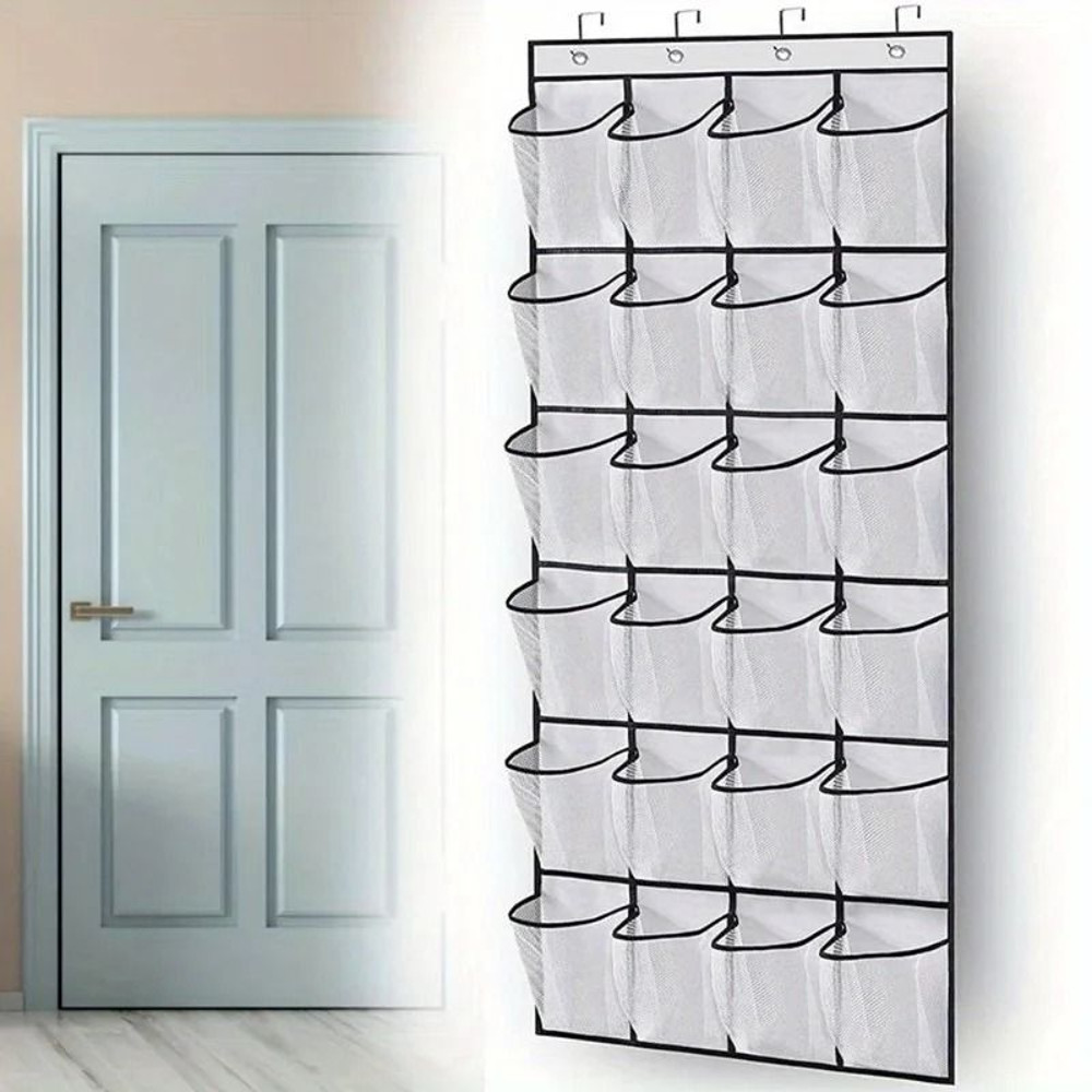 24Grid WallMounted Shoe Organizer With Clear Mesh Pockets 0