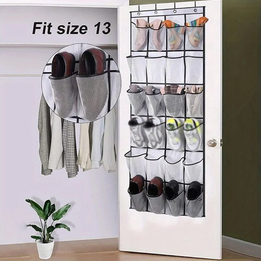 24Grid WallMounted Shoe Organizer With Clear Mesh Pockets 3