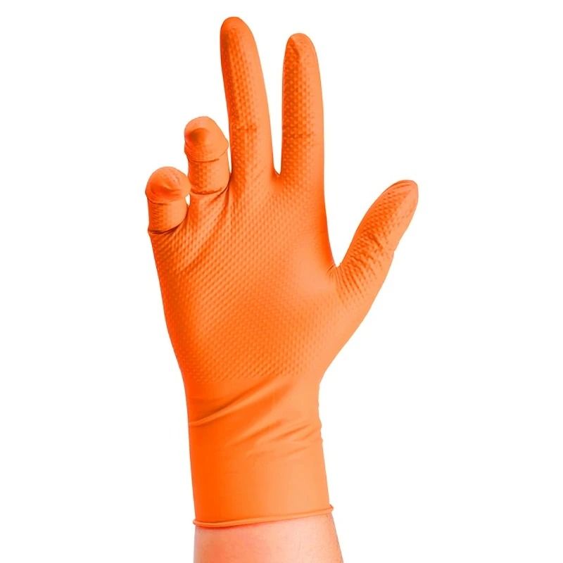 Heavy Duty Orange Nitrile Work Gloves  8Mil Industrial Disposable Gloves With Diamond Grip For Mech 2