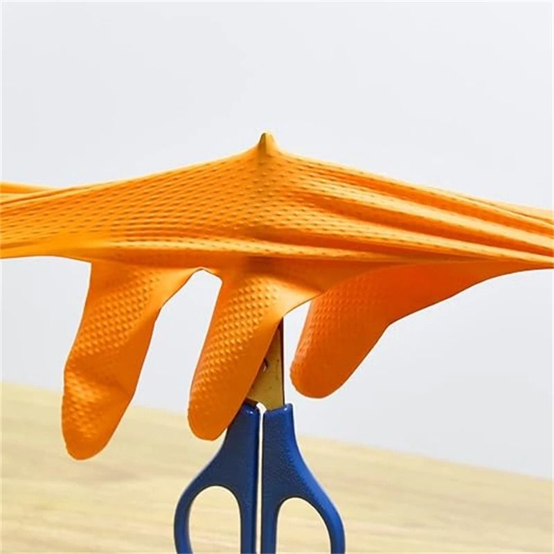 Heavy Duty Orange Nitrile Work Gloves  8Mil Industrial Disposable Gloves With Diamond Grip For Mech 3