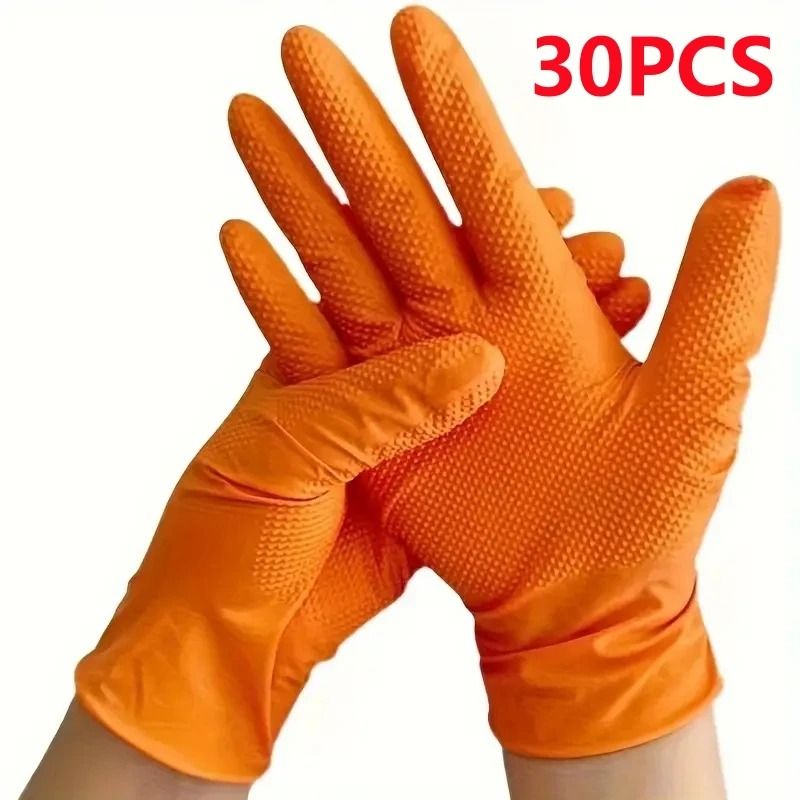 Heavy Duty Orange Nitrile Work Gloves  8Mil Industrial Disposable Gloves With Diamond Grip For Mech 8
