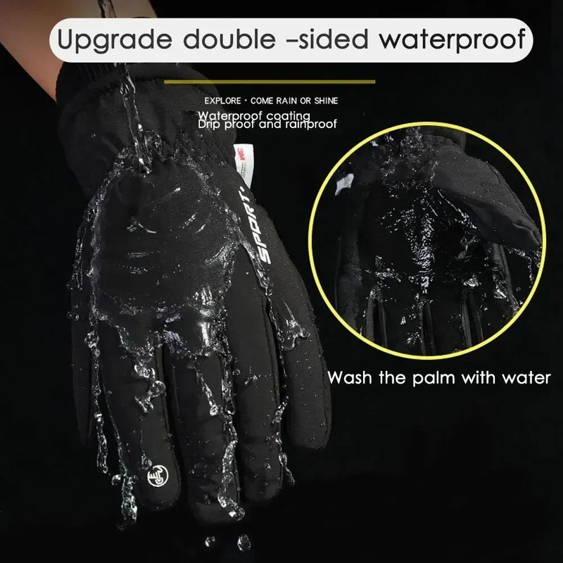 Men Waterproof Winter Cycling Gloves  Touch Screen Thermal Fleece Outdoor Gloves For Running Skiing 1