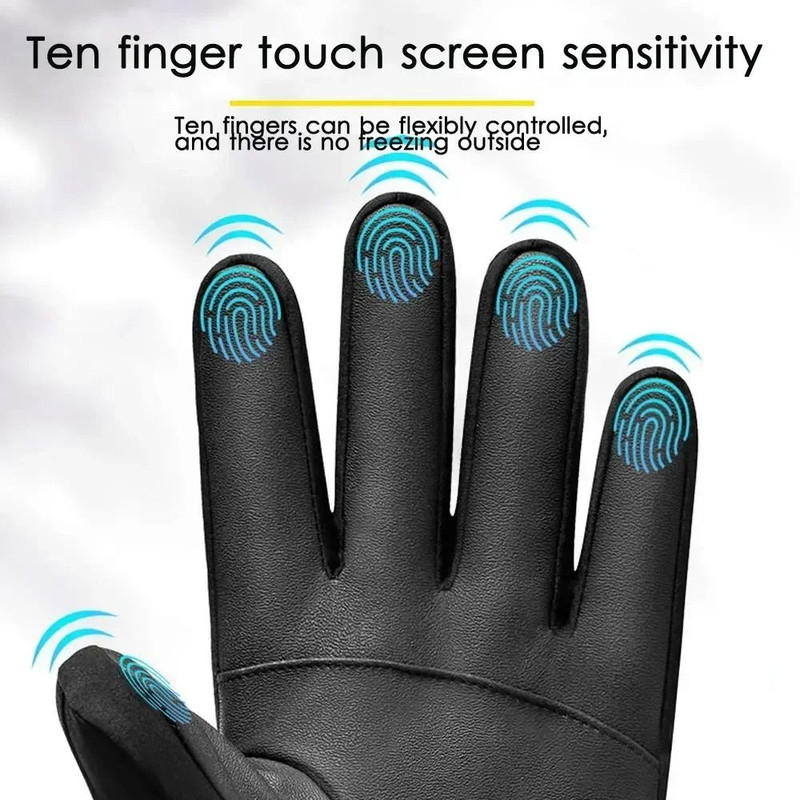 Men Waterproof Winter Cycling Gloves  Touch Screen Thermal Fleece Outdoor Gloves For Running Skiing 3