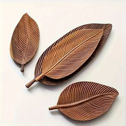 leaf shaped oleander wood tray with handle for breakfast desserts and snacks