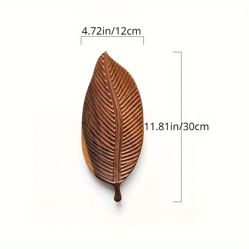 Leaf Shaped Oleander Wood Tray With Handle For Breakfast Desserts And Snacks 10