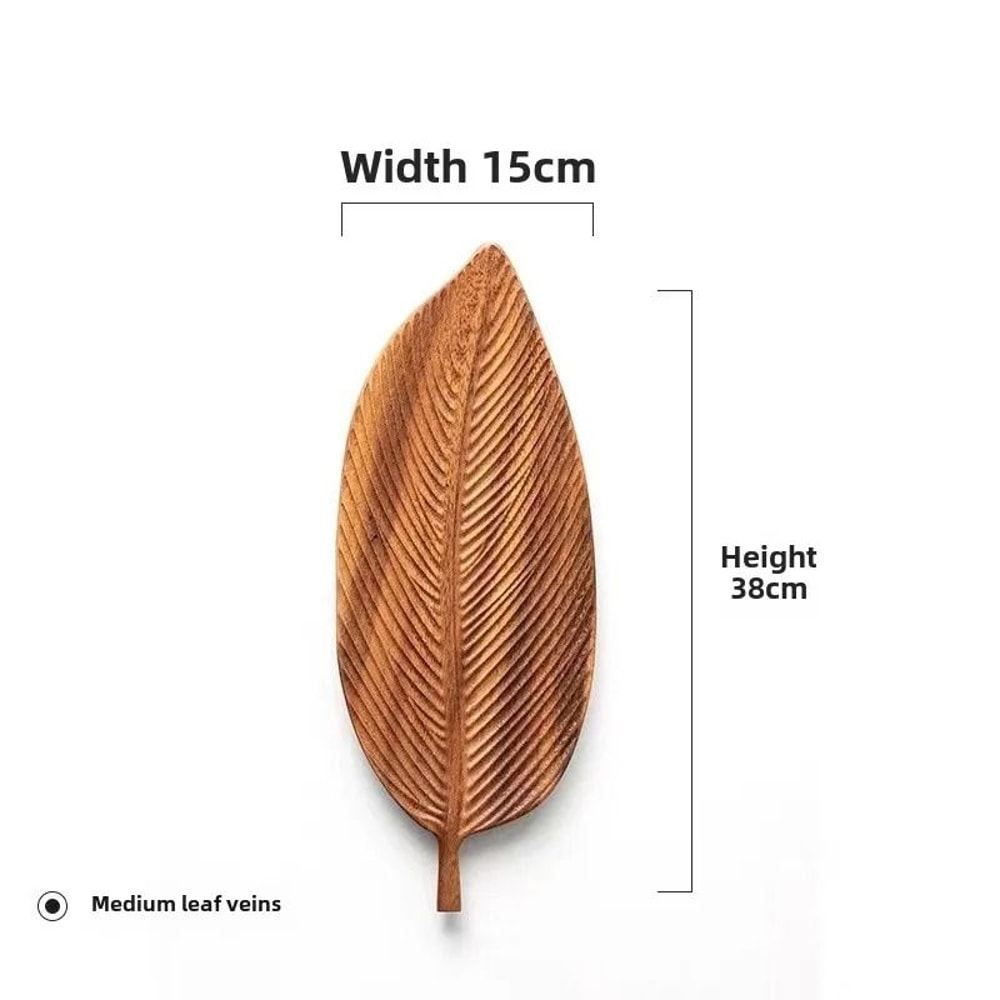 Leaf Shaped Oleander Wood Tray With Handle For Breakfast Desserts And Snacks 8