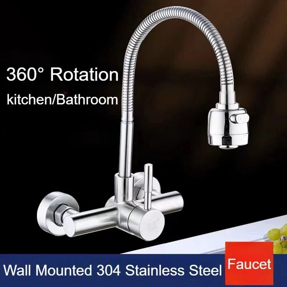 360 Rotatable Stainless Steel Wall Mounted Kitchen Faucet With Hot And Cold Water 0