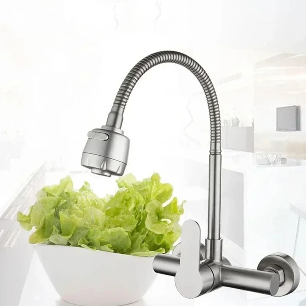 360 Rotatable Stainless Steel Wall Mounted Kitchen Faucet With Hot And Cold Water 3