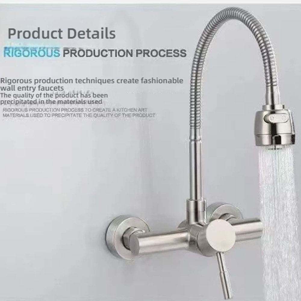 360 Rotatable Stainless Steel Wall Mounted Kitchen Faucet With Hot And Cold Water 4