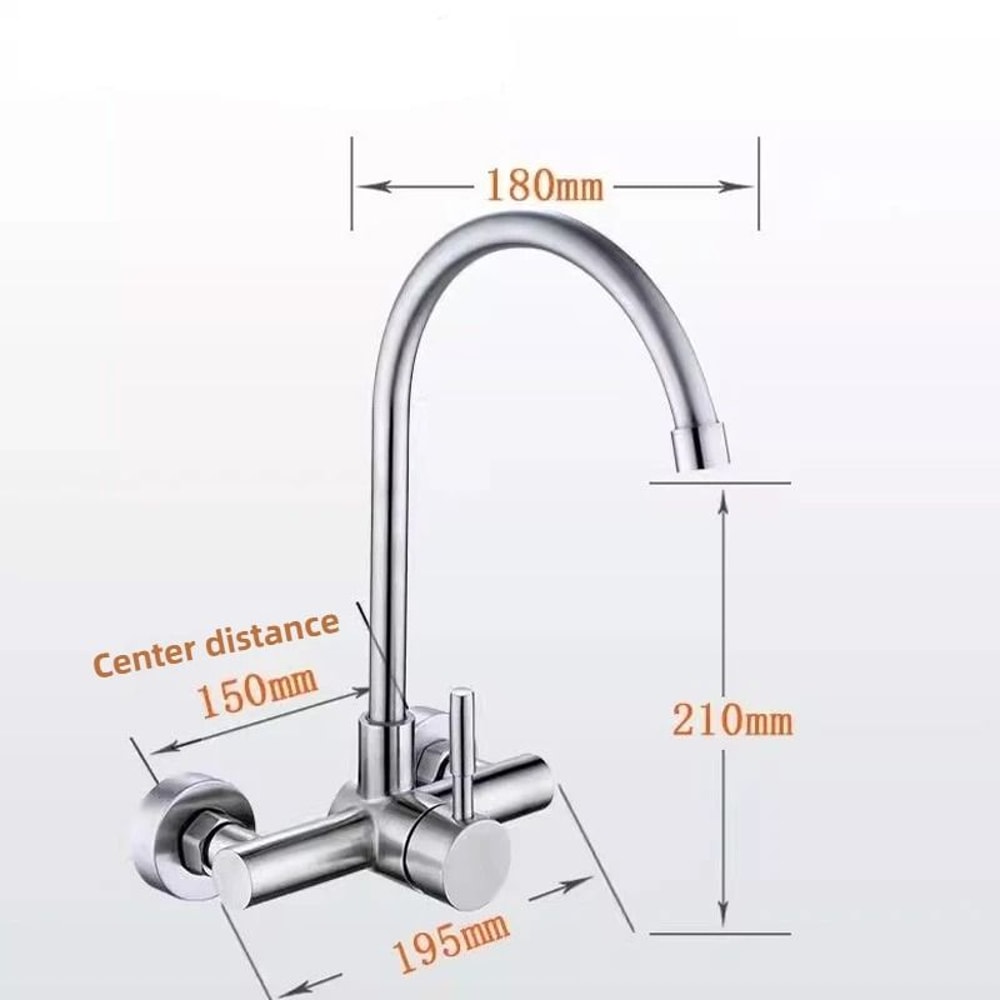 360 Rotatable Stainless Steel Wall Mounted Kitchen Faucet With Hot And Cold Water 5