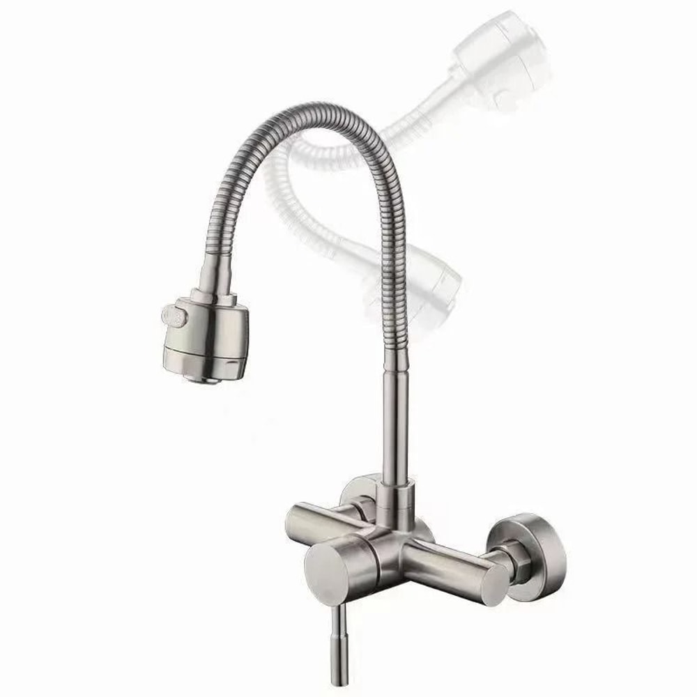 360 Rotatable Stainless Steel Wall Mounted Kitchen Faucet With Hot And Cold Water 7