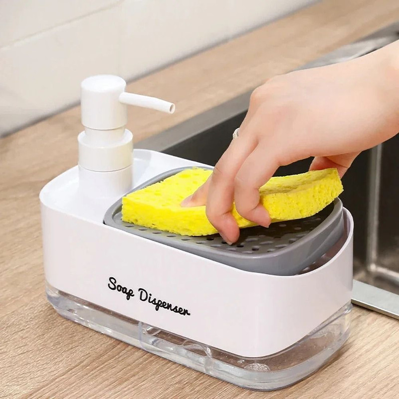 Multifunctional Soap Dispenser With Sponge Holder For Kitchen And Bathroom 1