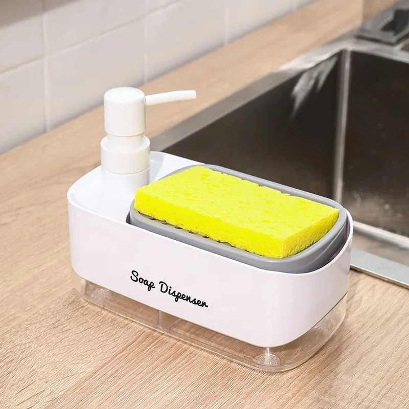 Multifunctional Soap Dispenser With Sponge Holder For Kitchen And Bathroom 7