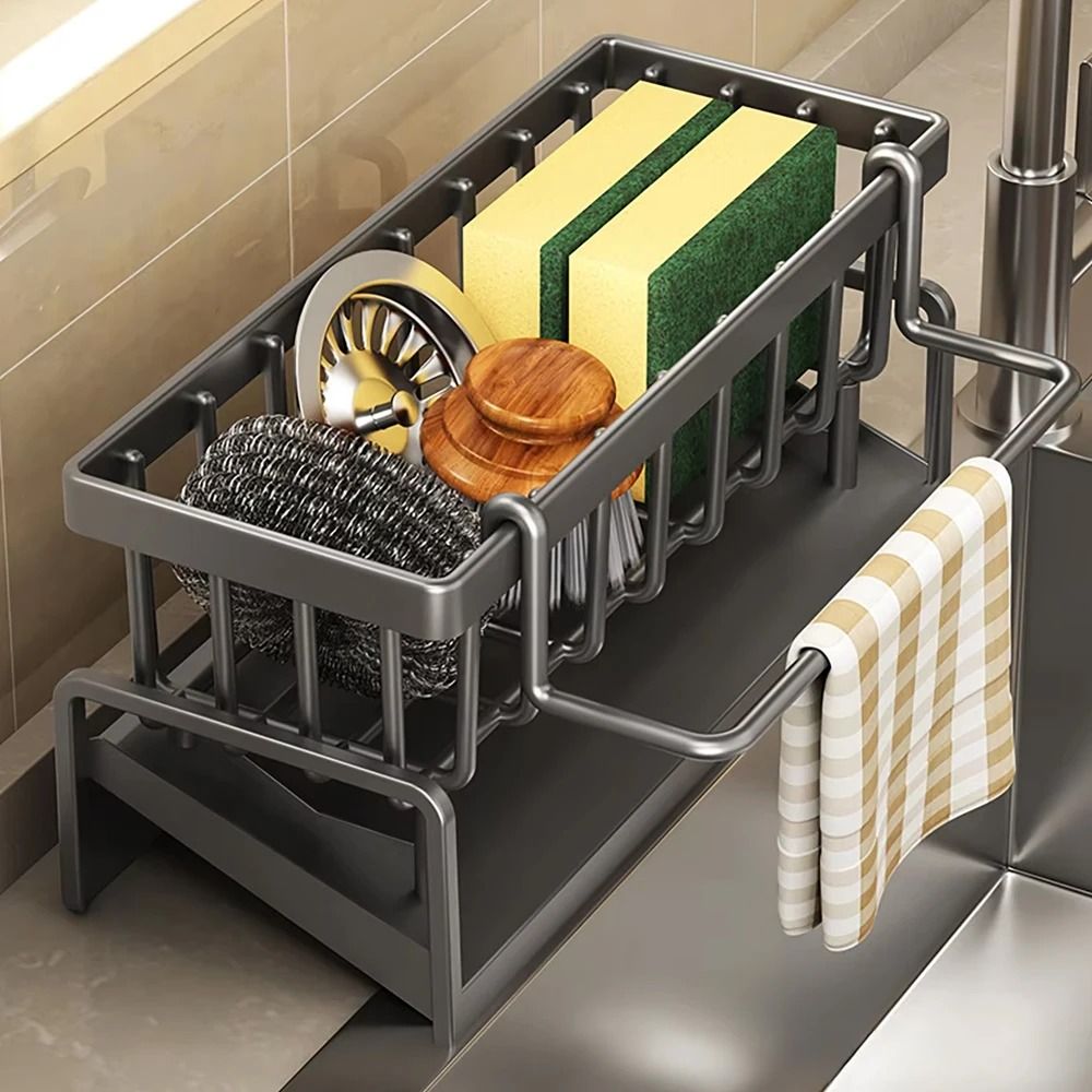 Kitchen Sink Drain Rack Organizer With Sponge And Soap Holder 2