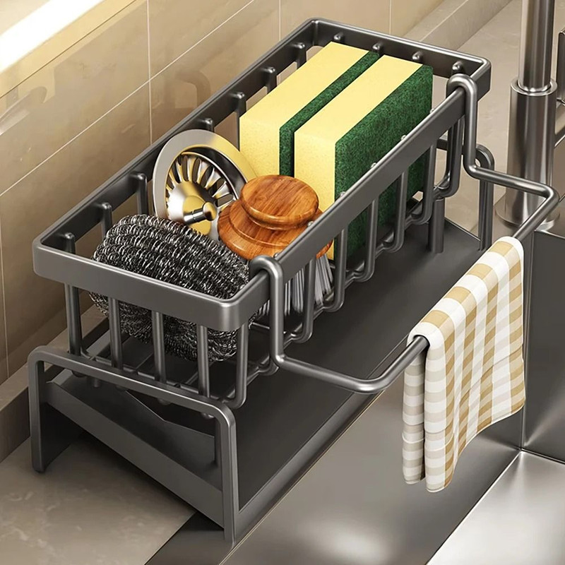 Kitchen Sink Drain Rack Organizer With Sponge And Soap Holder 2