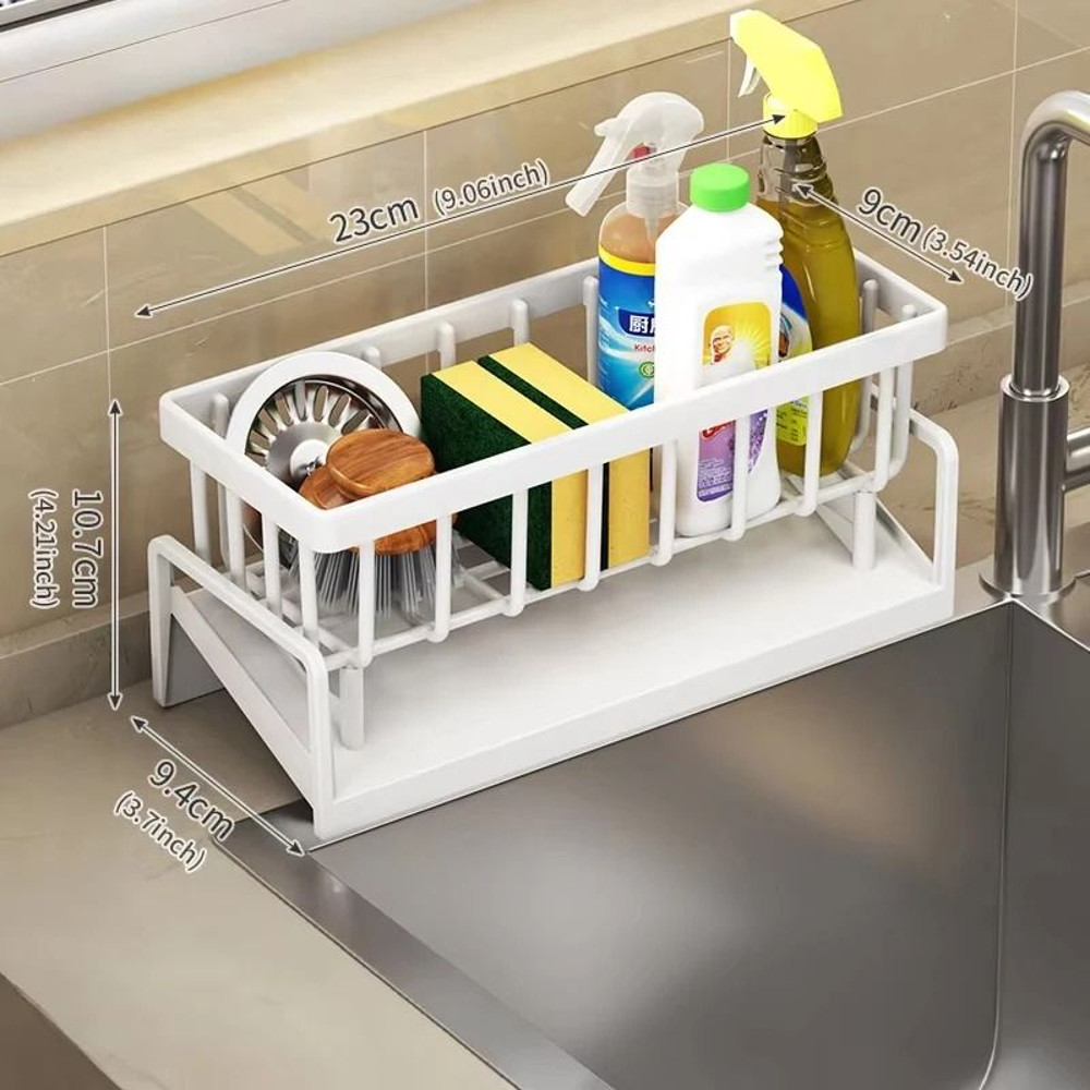 Kitchen Sink Drain Rack Organizer With Sponge And Soap Holder 10