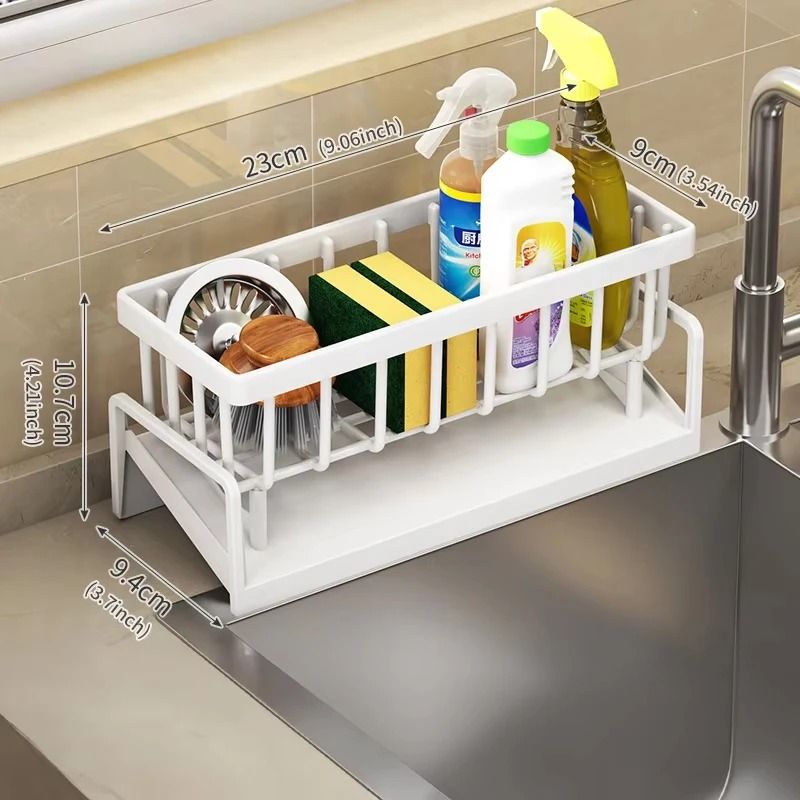 Kitchen Sink Drain Rack Organizer With Sponge And Soap Holder 10