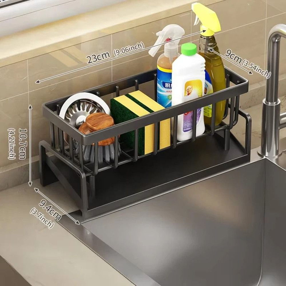 Kitchen Sink Drain Rack Organizer With Sponge And Soap Holder 11