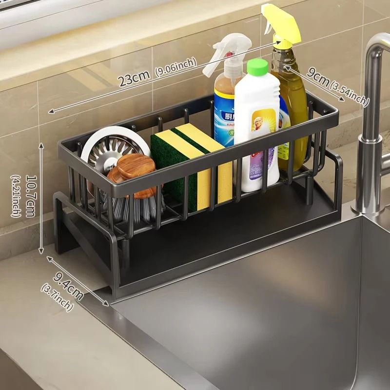 Kitchen Sink Drain Rack Organizer With Sponge And Soap Holder 11