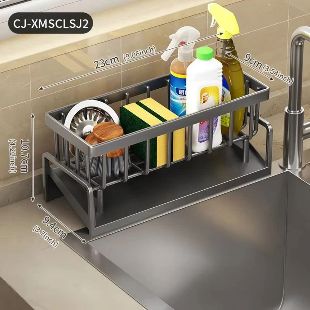 Kitchen Sink Drain Rack Organizer With Sponge And Soap Holder 6