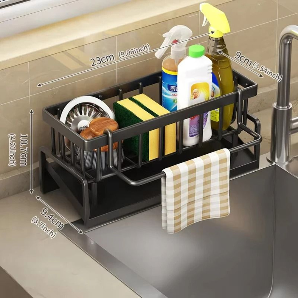 Kitchen Sink Drain Rack Organizer With Sponge And Soap Holder 8