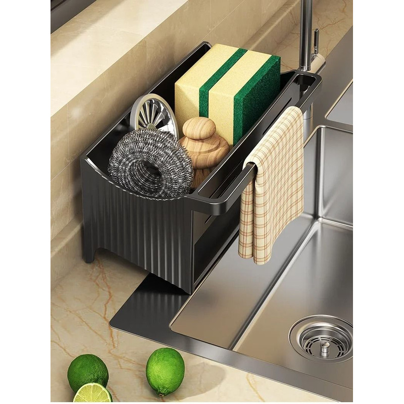 Automatic Drainage Sink Storage Rack With Sponge And Towel Holder 3