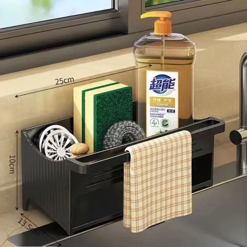 Automatic Drainage Sink Storage Rack With Sponge And Towel Holder 4