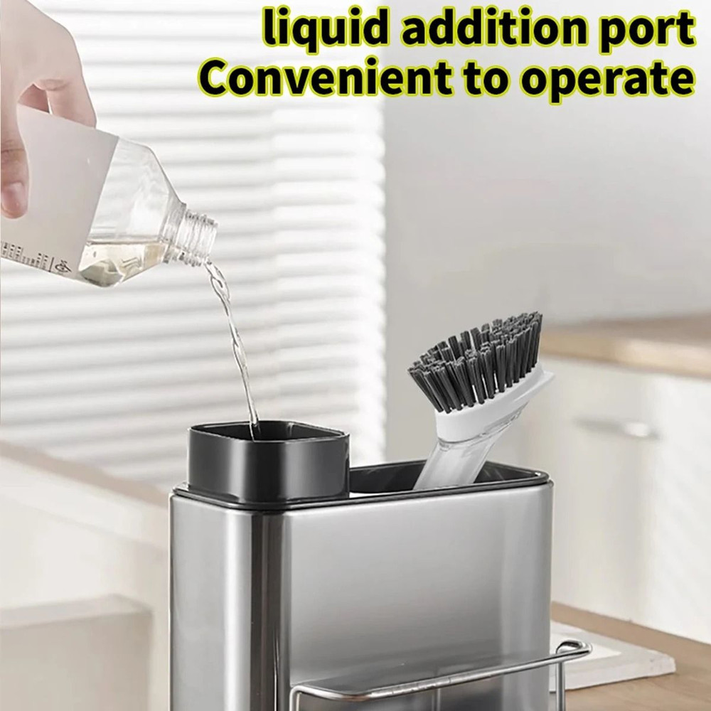3 In 1 Stainless Steel Kitchen Soap Dispenser With Sponge And Cutlery Organizer 2