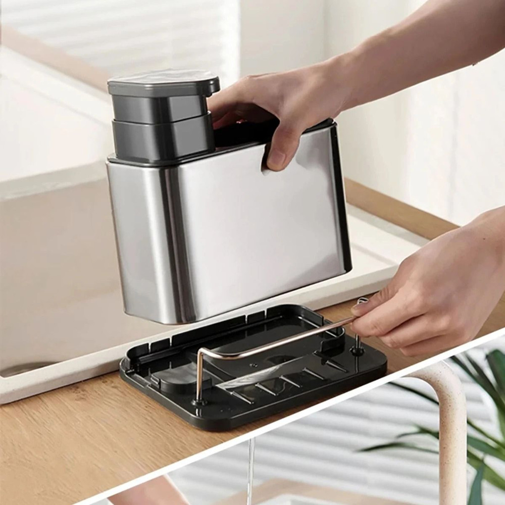 3 In 1 Stainless Steel Kitchen Soap Dispenser With Sponge And Cutlery Organizer 4