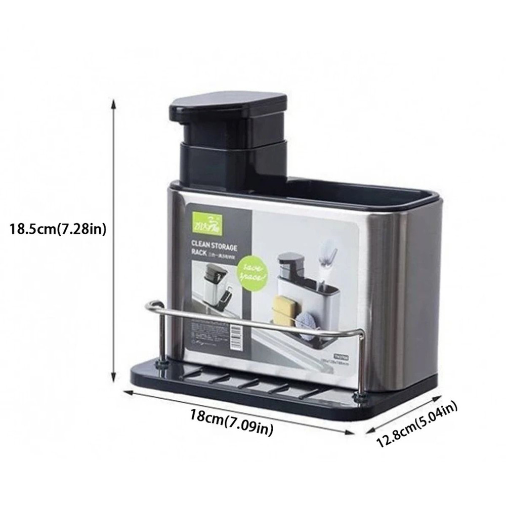 3 In 1 Stainless Steel Kitchen Soap Dispenser With Sponge And Cutlery Organizer 5