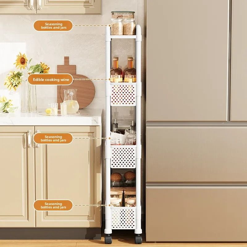 Movable Gap Storage Rack Narrow Floor Standing Organizer For Kitchen And Living Room 2