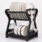 Double Layer Kitchen Dish Rack With Drain Tray And Bowl Organizer 9