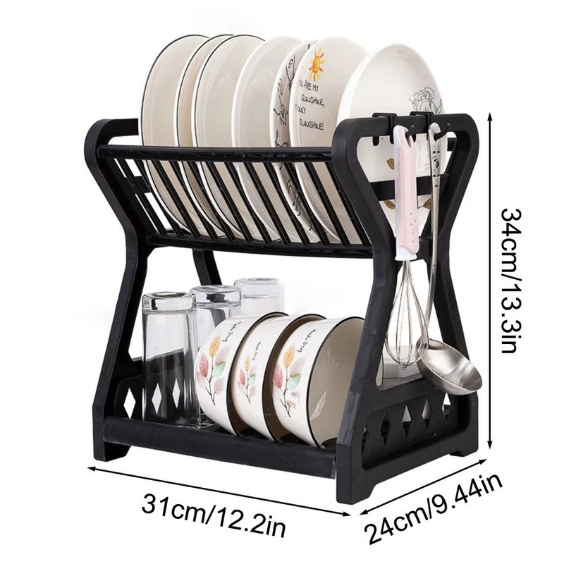 Double Layer Kitchen Dish Rack With Drain Tray And Bowl Organizer 4