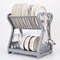 Double Layer Kitchen Dish Rack With Drain Tray And Bowl Organizer 7