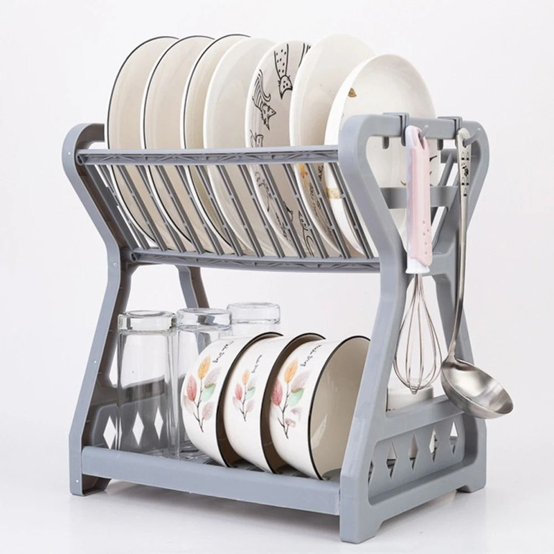 Double Layer Kitchen Dish Rack With Drain Tray And Bowl Organizer 7