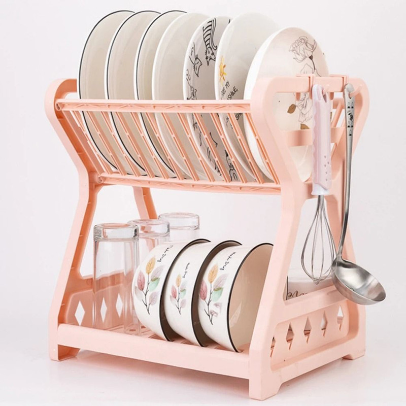 Double Layer Kitchen Dish Rack With Drain Tray And Bowl Organizer 8